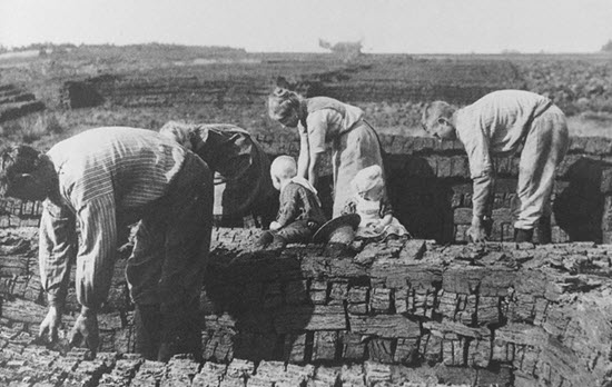 Aan het werk in het veen